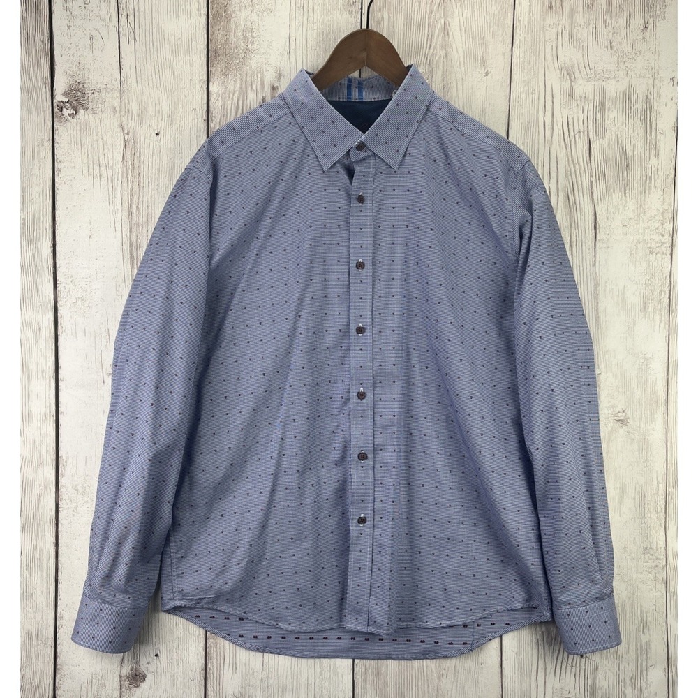 Robert Graham Button Up Men's 2XL Dress Shirt Houndstooth RW&B Excellent!